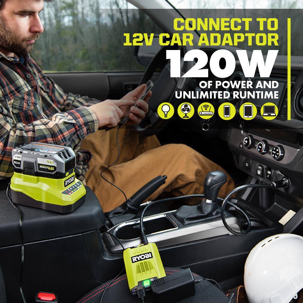 RYOBI ONE+ 18V 120-Watt 12V Automotive Power Inverter with Dual USB Ports RYi120A