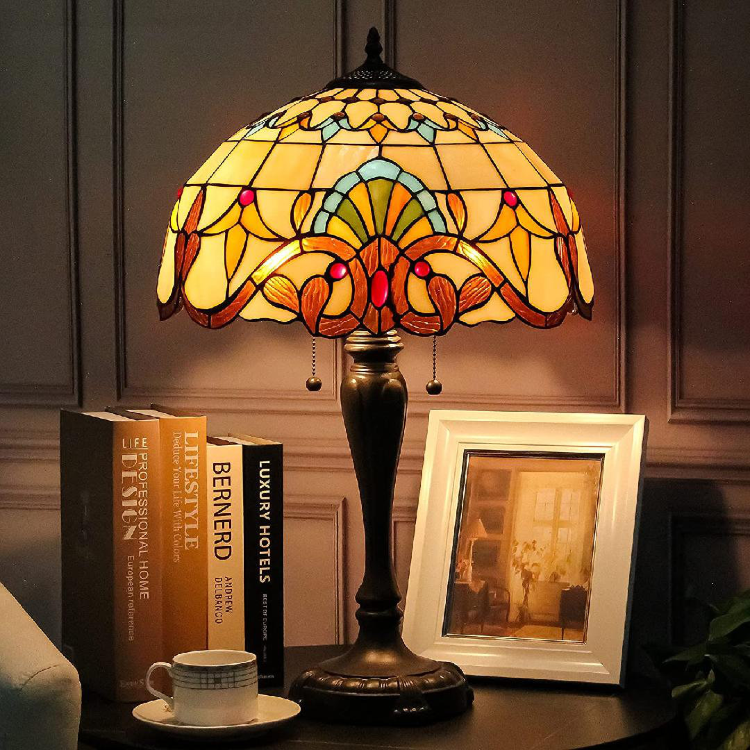 Lighting  Style Table Lamp W16h25inch Hand-Cut Baroque Stained Glass Antique Night Light For Living Room Bedroom Study Bar Antique Art Craft Gift