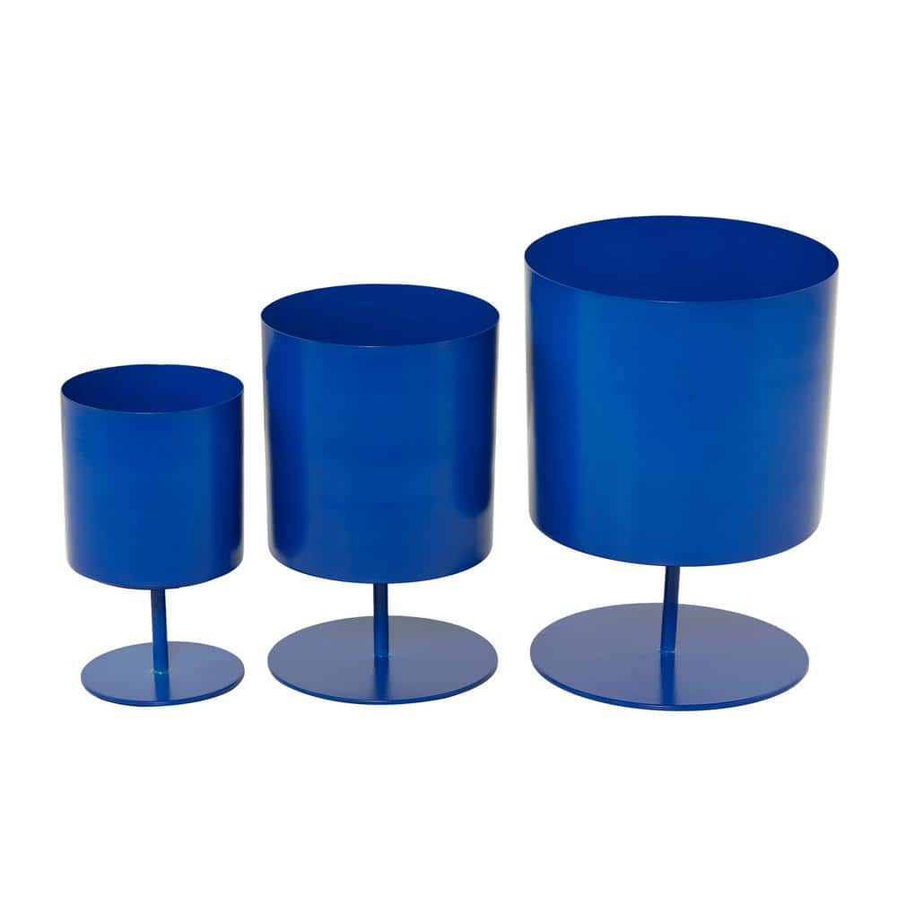 Novogratz 14 in. x 10 in. Blue Metal Modern Planter (Set of 3) 040853