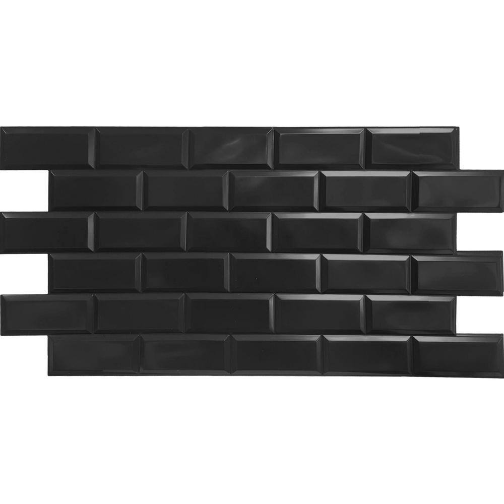 Dundee Deco 3D Falkirk Retro II 38 in. x 19 in. Black Faux Bricks PVC Wall Panel (10-Pack) GR-HD-TP10024060_10