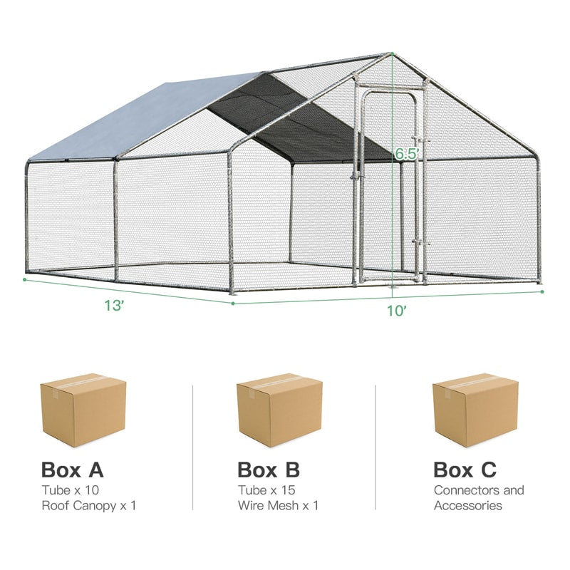 10' x 13¡® Large Metal Chicken Coop Run Walk-in Poultry Cage Hen Run House Shade Cage for Outdoor Backyard Farm