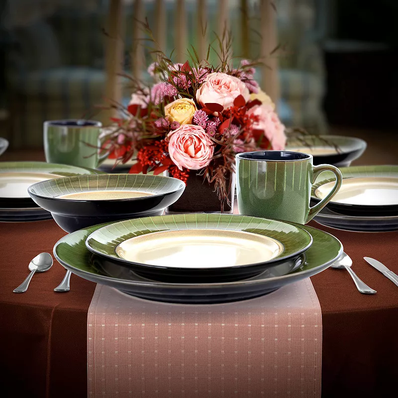 Elama Grand Jade 16 Piece Luxurious Stoneware Dinnerware with Complete Setting for 4， 16pc