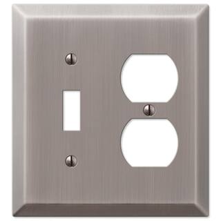 AMERELLE Metallic 2 Gang 1-Toggle and 1-Duplex Steel Wall Plate - Antique Nickel 163TDAN