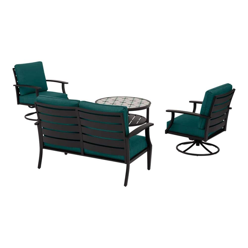 Hampton Bay Ellington 4-Piece Steel Outdoor Seating Set with CushionGuard Malachite Green Cushions FM20-HD54