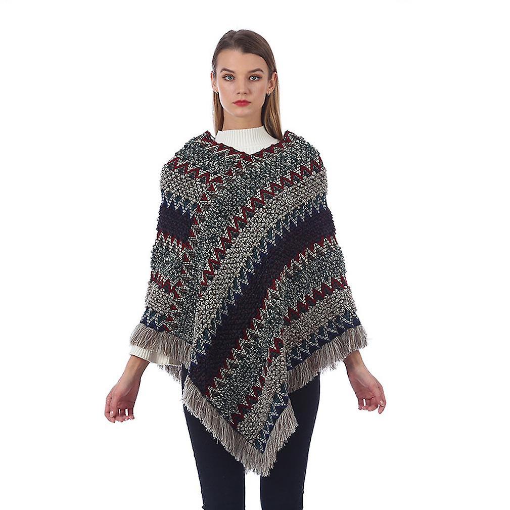 Winter Pullover Cape Loose Crochet Poncho With Tassel Warm Sweater Coat For Lady