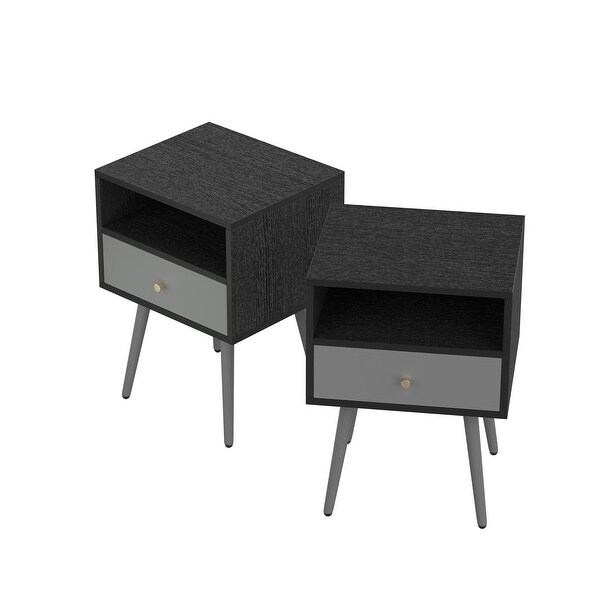 Set of 2 Modern Bedside Tables， Nightstand with 1 Storage Drawer Chic Sofa Table for Bedroom Living Room Office