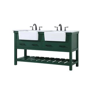 Timeless Home Double Sink 22 in. W x 60 in. D x 34.125 in. H Bath Vanity in Green with Carrara White Marble Top TH120320DGN