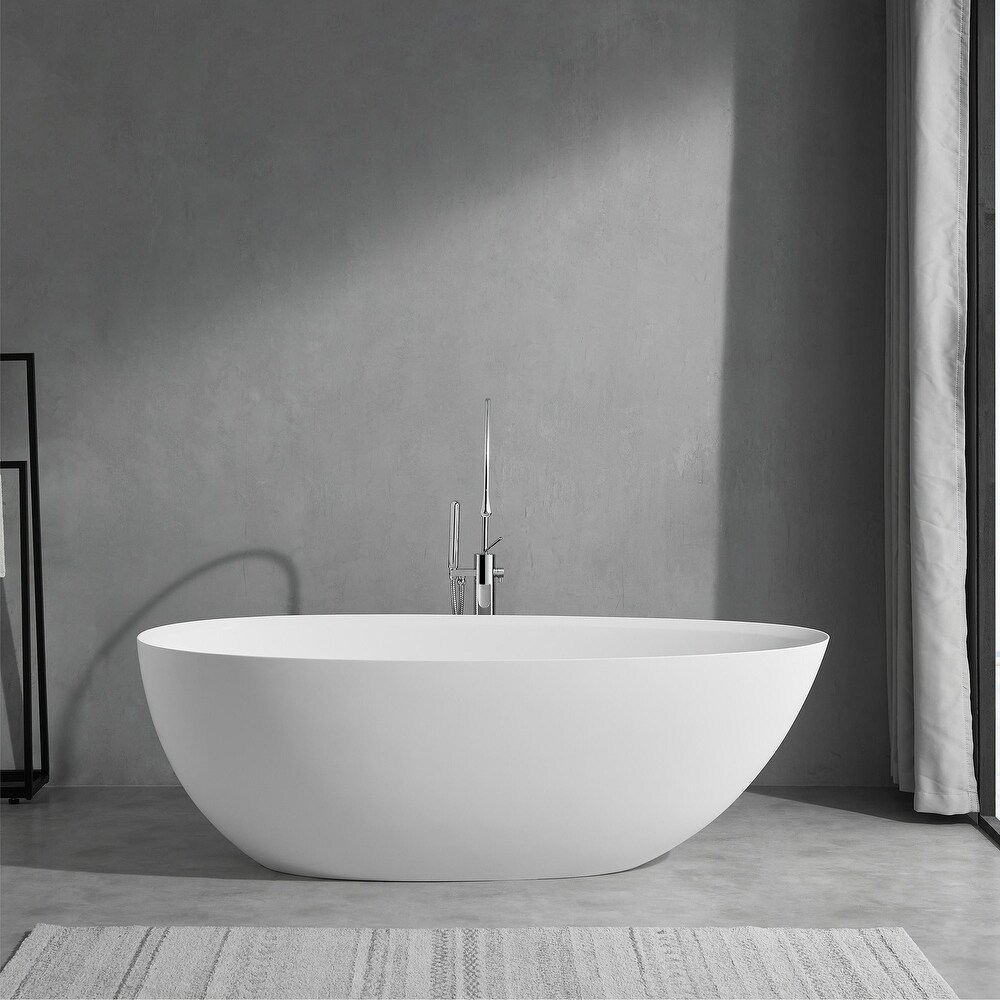 67 in. W Solid Surface Freestanding Flatbottom Soaking Bathtub