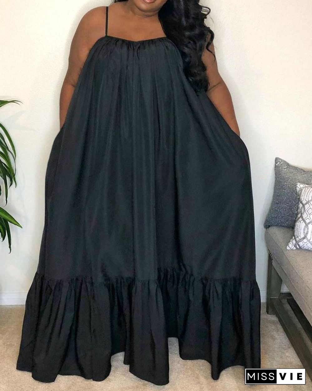 Tied Back Ruched Ruffles Casual Maxi Dress