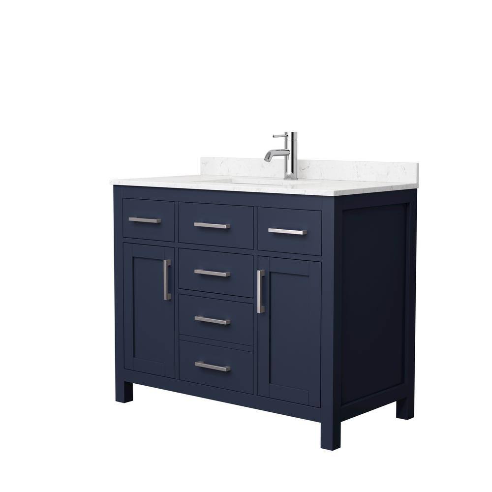 Wyndham Collection Beckett 42 in. W x 22 in. D x 35 in. H Single Sink Bathroom Vanity in Dark Blue with Carrara Cultured Marble Top WCG242442SBNCCUNSMXX