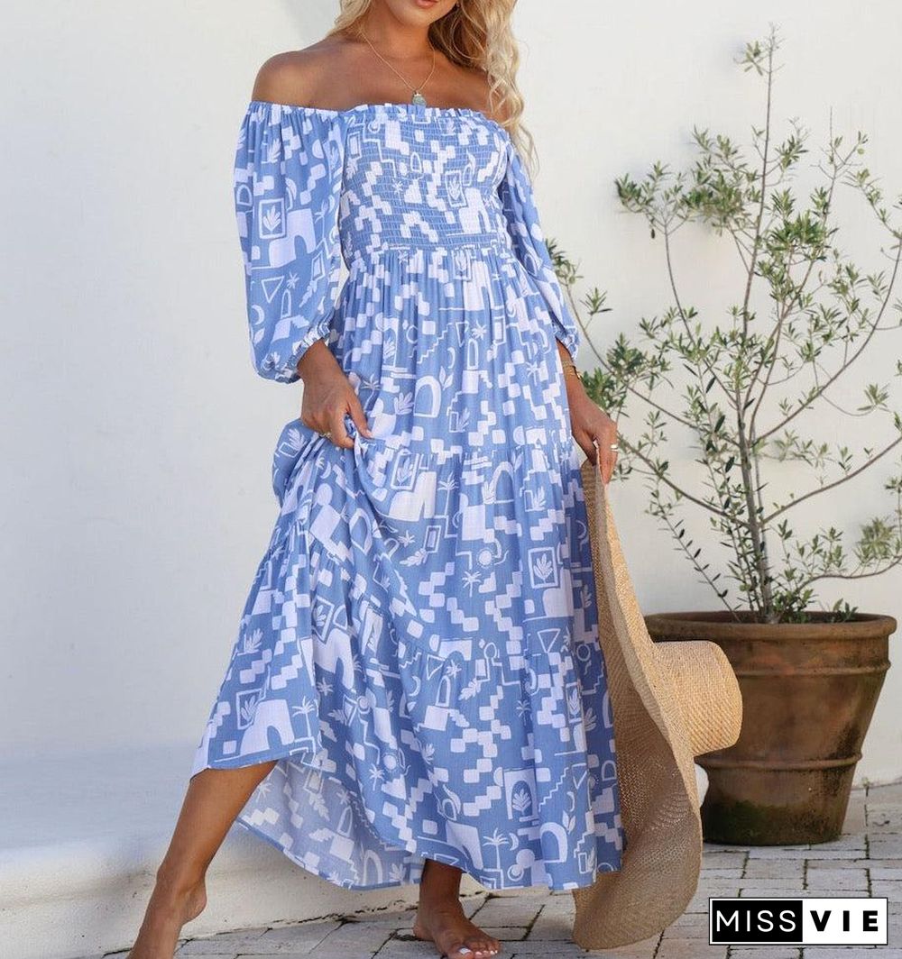 Elegant Blue Square Neck Maxi Dress