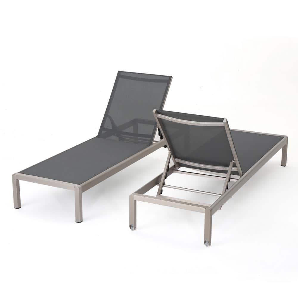 Noble House Cape Coral Silver 2Piece Metal Outdoor Chaise Lounge