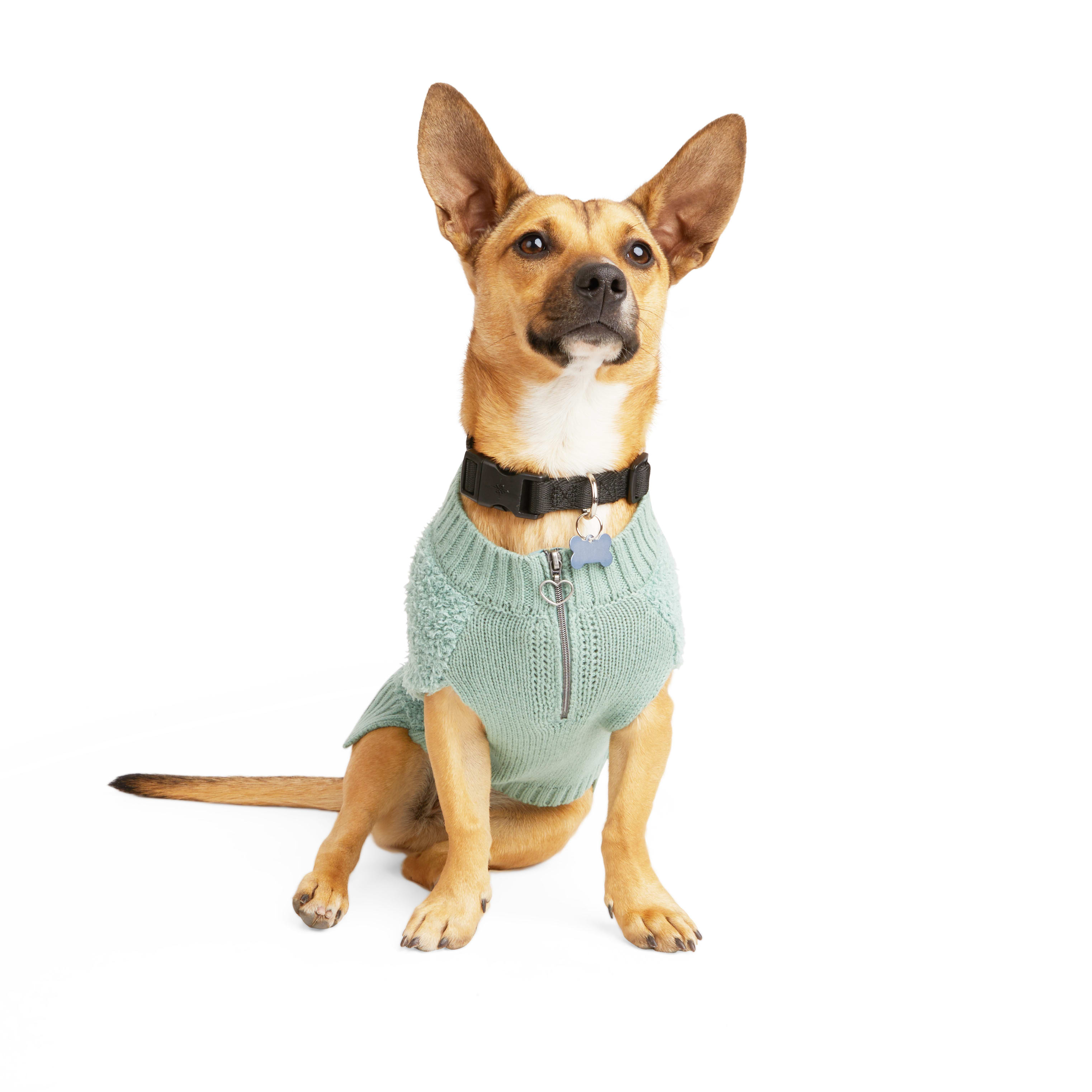 YOULY Sage Fuzzy Dog Sweater， XX-Small