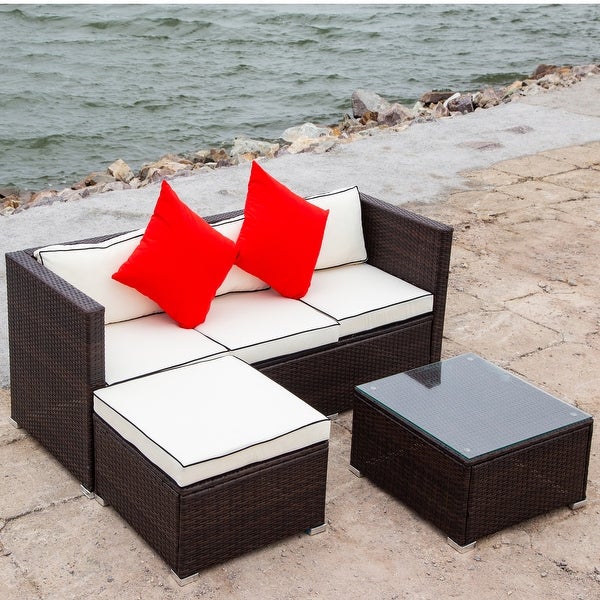 3 Piece Patio Sectional Wicker Rattan Outdoor Furniture Sofa Set - Overstock - 35458862