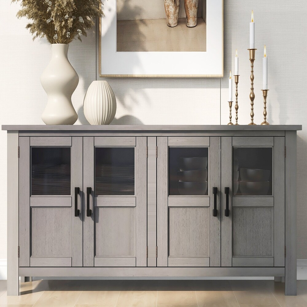 Featured Four door Storage Cabinet with Adjustable Shelf and Metal Handles