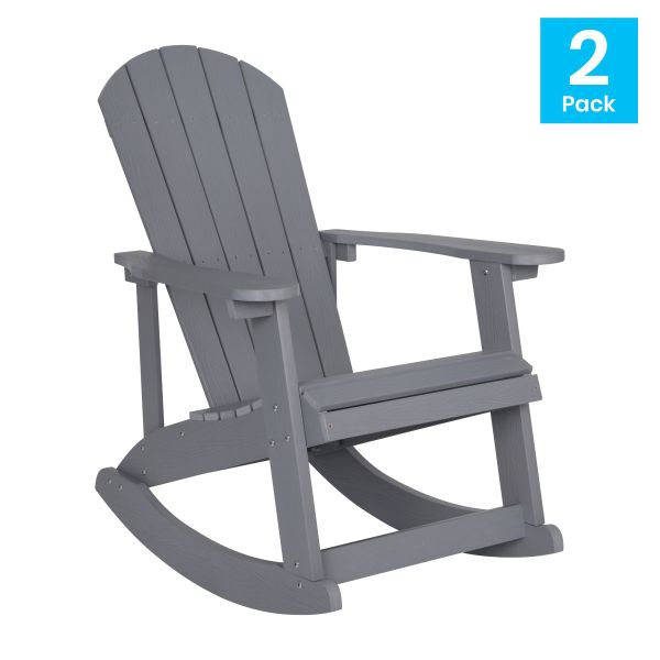 Savannah Commercial Grade All-Weather Poly Resin Wood Adirondack Rocking Chair with Rust Resistant Stainless Steel Hardware in Gray - Set of 2