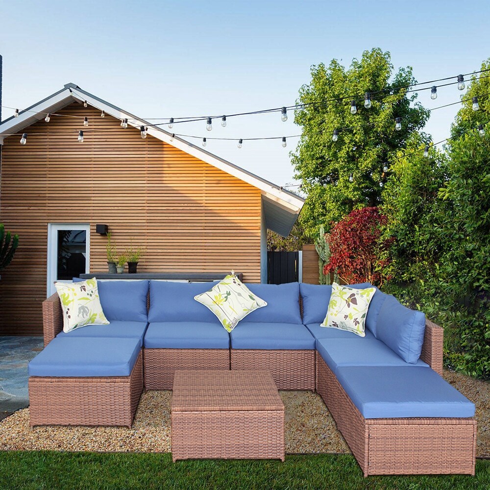 Patio Outdoor 7 Piece PE Rattan Sectional Sofa Furniture Set