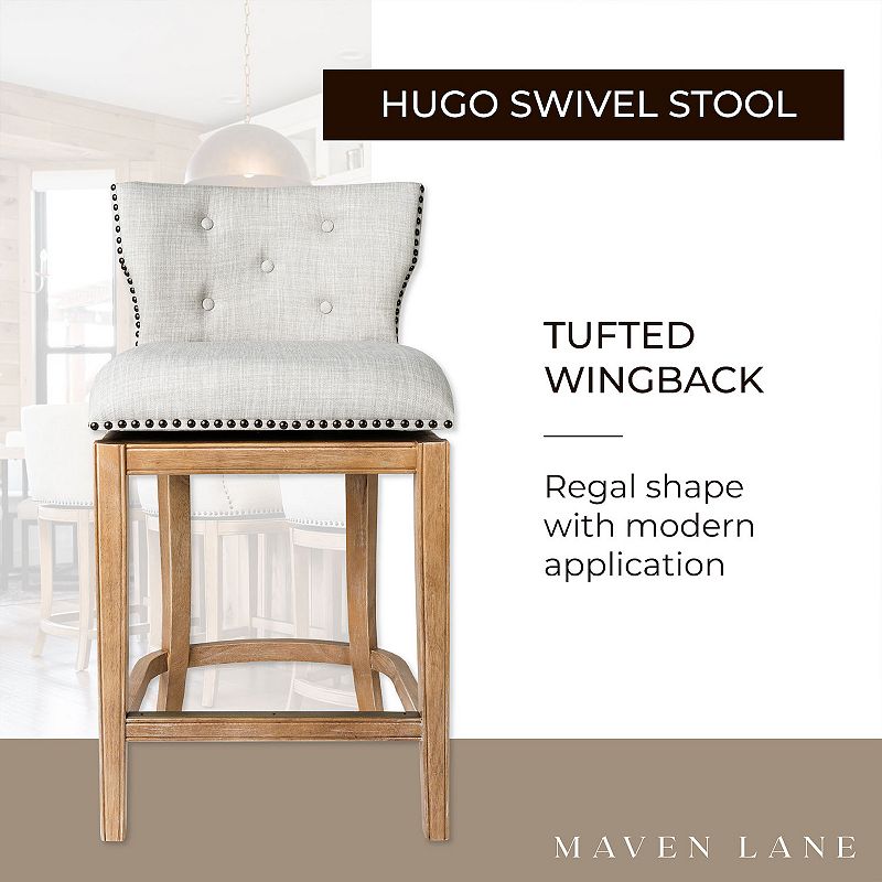 Maven Lane Hugo Counter Stool， Weathered Oak Finish Sand Color Fabric Upholstery