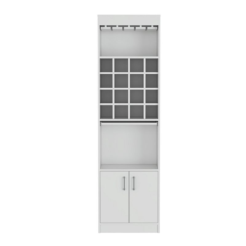 DEPOT E-SHOP Soria Bar Dbl Door Cabinet， Sixteen Built-in Wine Rack，Concealable Serving Tray， White