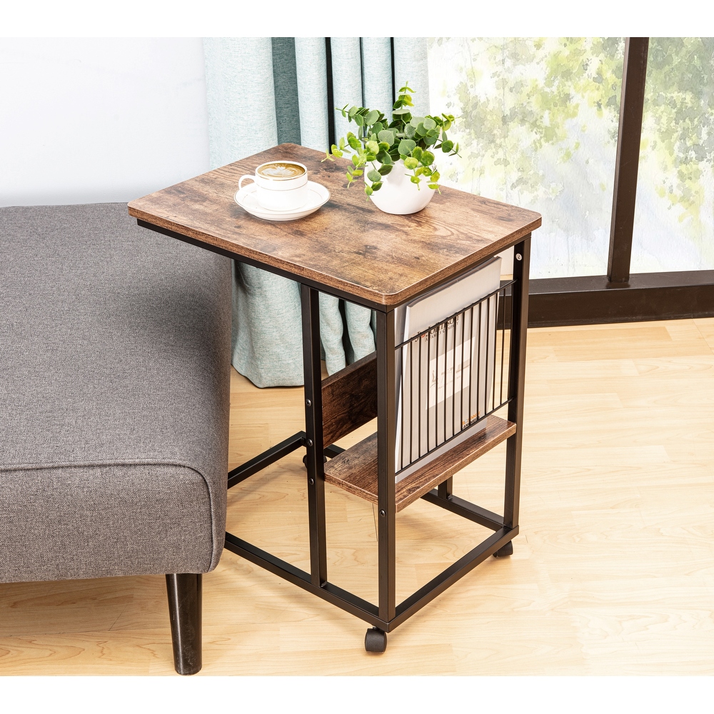 JJS Side End C Table with Magazine Holder for Sofa Couch Table Snack Table