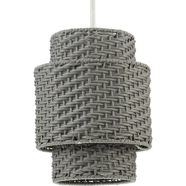 Progress Lighting Manteo 1 light Outdoor Hanging Pendant Weathered Grey Rattan White Etched Shade