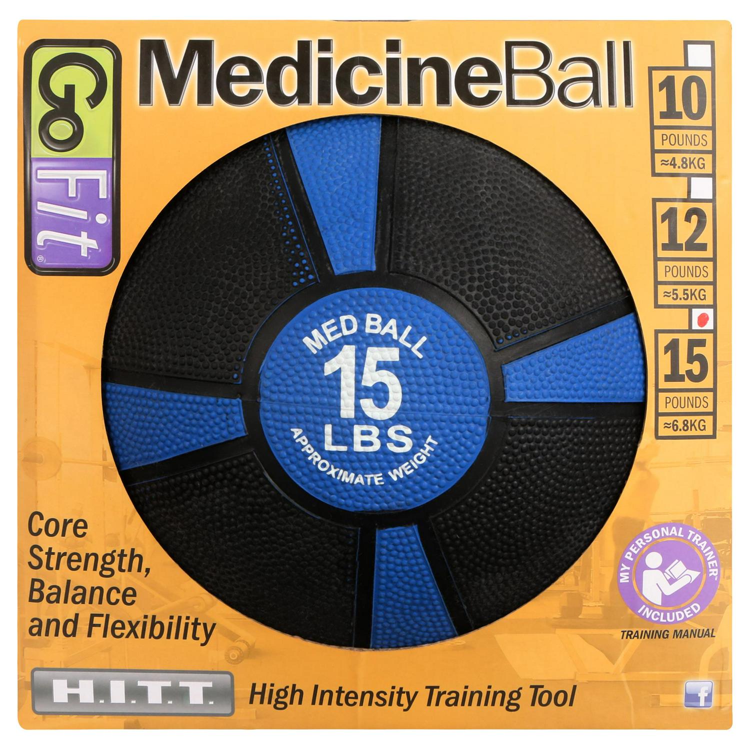 GoFit Medicine Ball， Training Manual Set Textured Medicine Ball  Multiple increments of weight