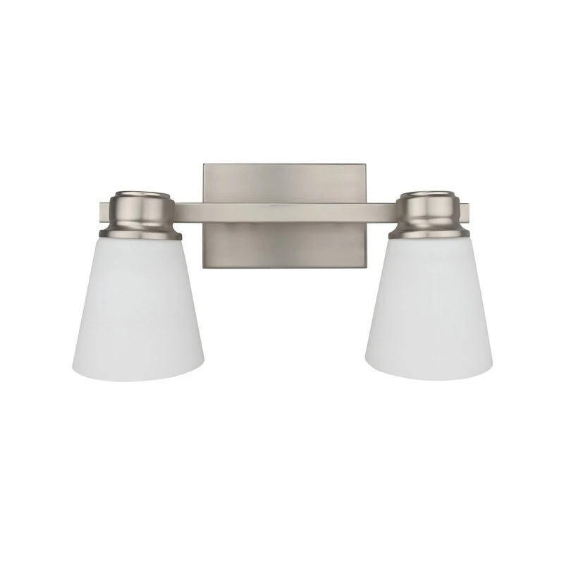 Jordan 2-Light Vanity Light in Satin Nickel with Frosted White Glass Shades - 15.12 x 8.12 x 6.87