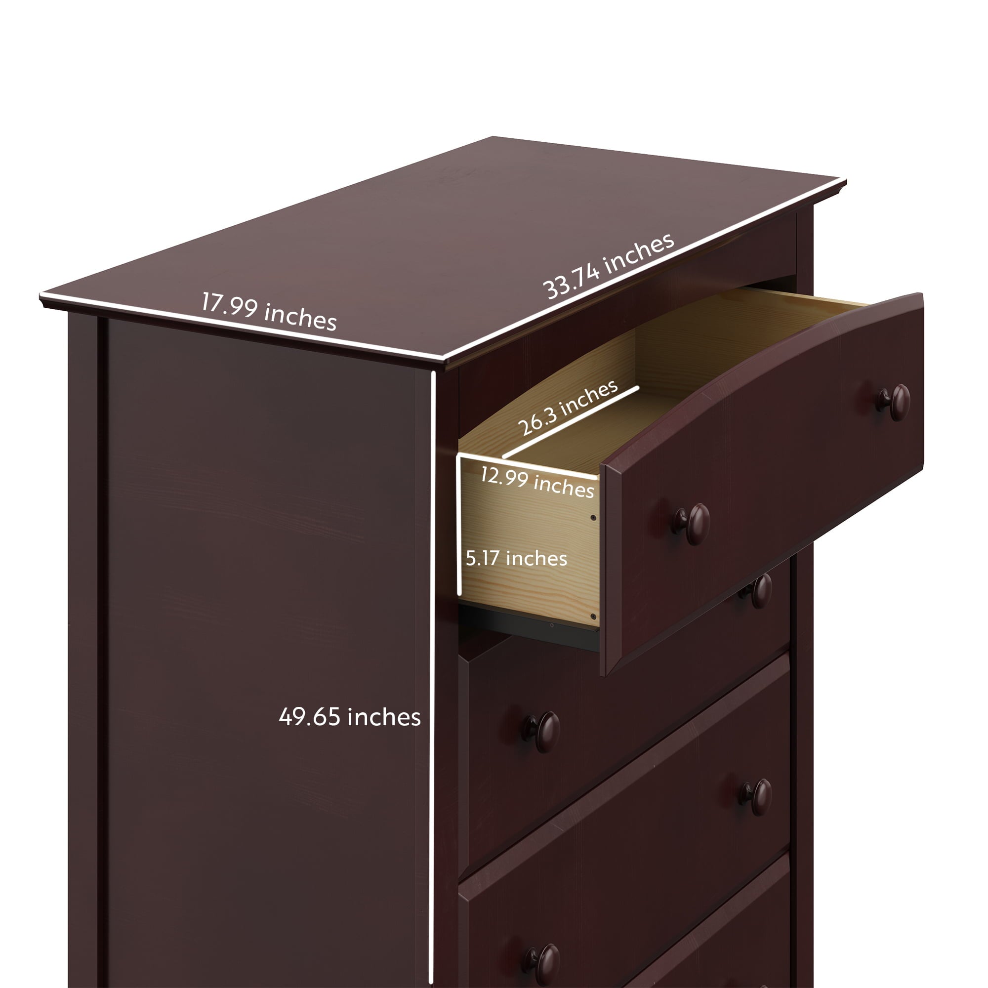 Storkcraft Kenton 5 Drawer Modern Vertical Dresser Espresso