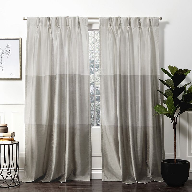 Exclusive Home 2-pack Chateau Striped Faux Silk Pinch Pleat Window Curtains