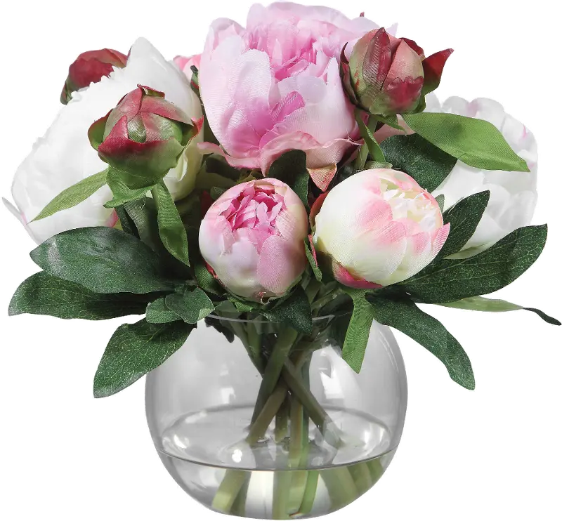 Faux Pink Peony Bouquet Arrangement with Vase