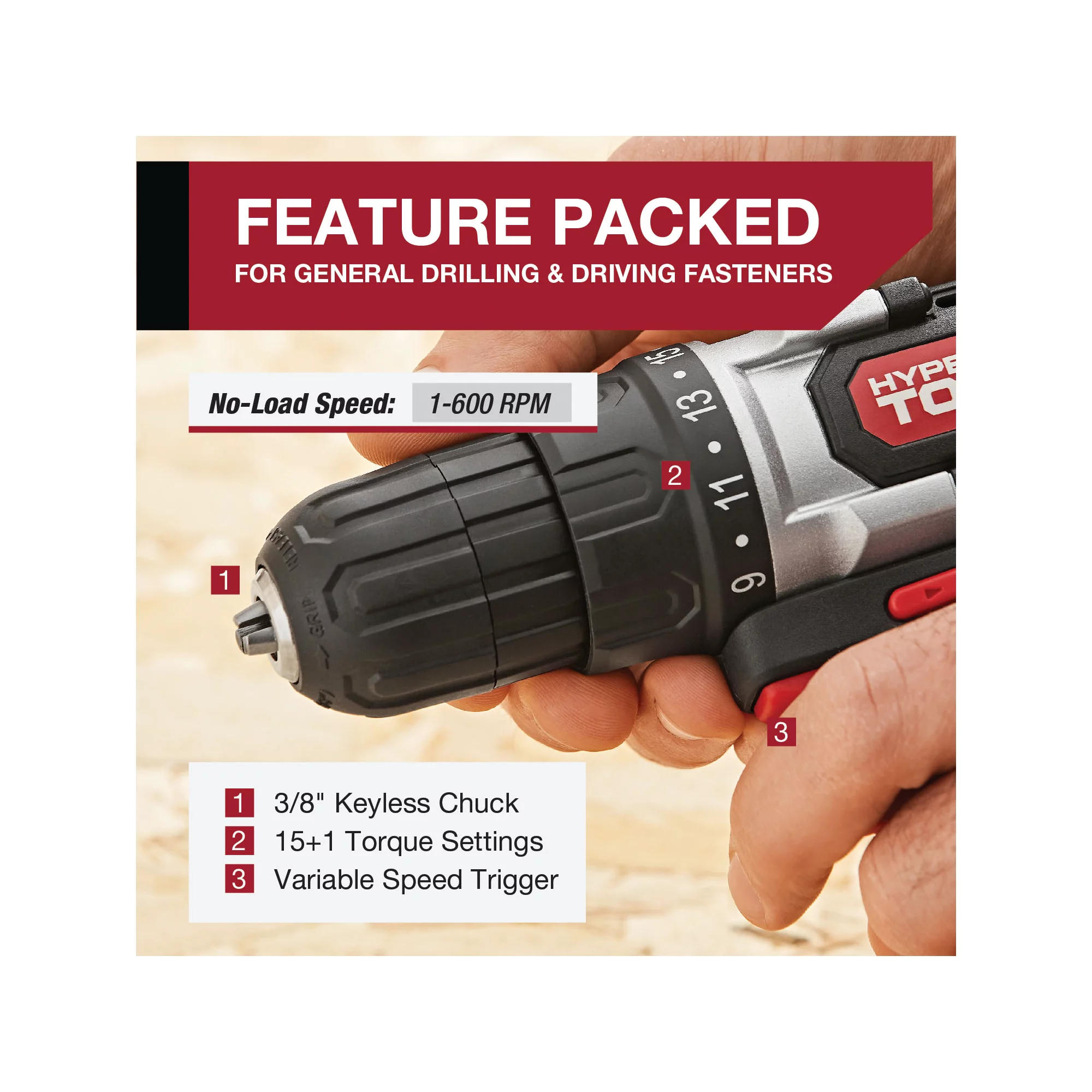 Hyper Tough 20V Max (2-Tool Set) 3/8 inch Cordless Drill and 1/4 inch Impact Driver Combo Kit