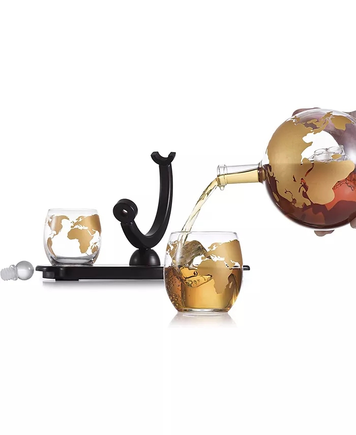 Bezrat Colored Globe Decanter with Globe Glasses Set of 4