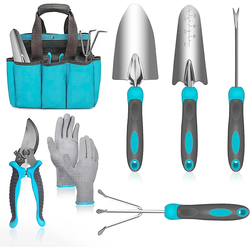 Custom Logo 7 Piece Heavy Duty Steel Garden Hand Tools Set for Planting Gardening Kit with Gift Box Ideal Mother Woman Gifts