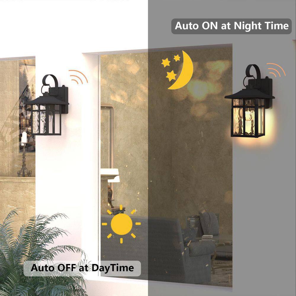 Maxax Hawaii Montpelier 1-Light Black Hardwired 12.4 in. H Outdoor Sconce Dusk to Dawn Wall Lantern Sconce (2-Pack) MX7003-W1BK