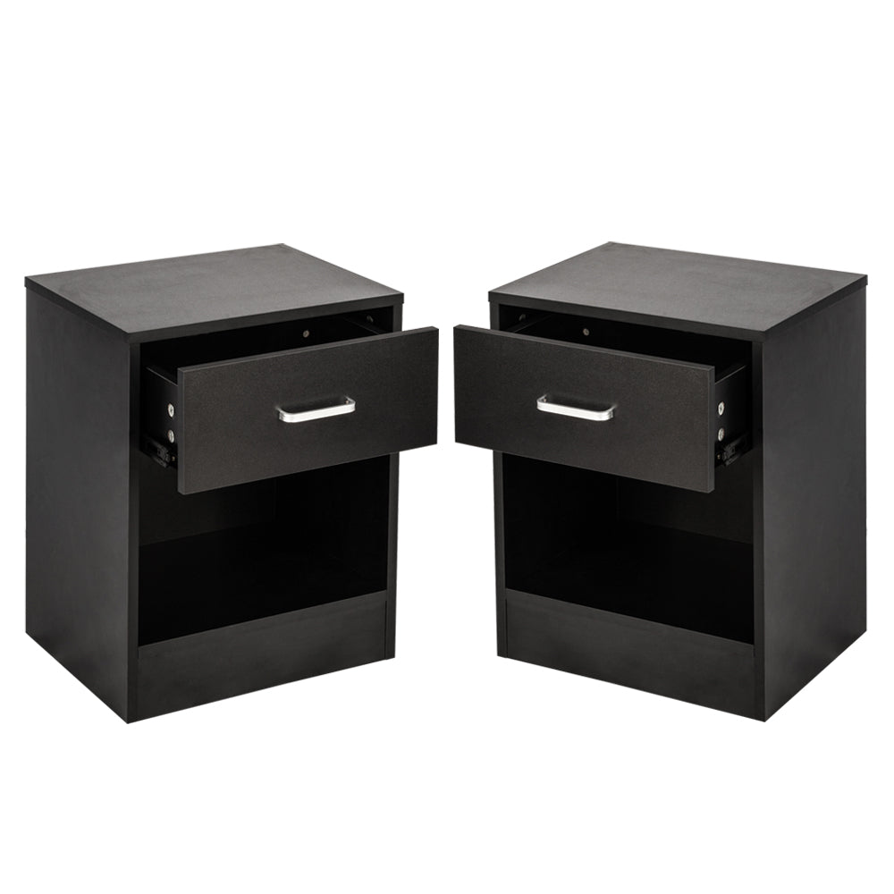 Set of 2 Nightstand End Tables, CASEMIOL Bedside Table for Kids or Adults with Drawer and Shelf Bedside Tables Living Room Furniture, Black