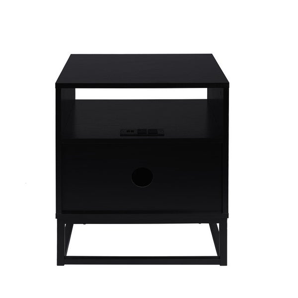 1-Door Nightstand with USB Charging Ports， Storage Bedside Table - - 36966220