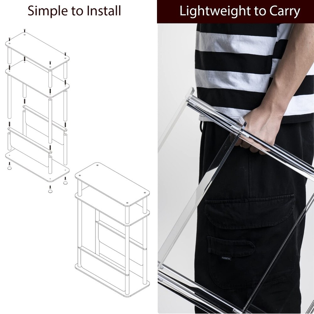 Acrylic Narrow End Table for Small Spaces  Slim Side Table with Magazine Holder  Small Nightstand/Bedside Table