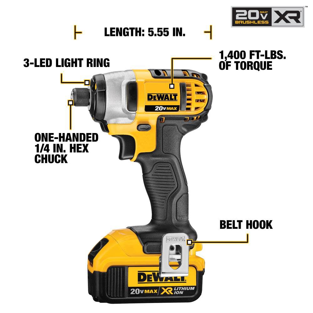 DW 20V MAX Lithium Ion Impact Driver Kit DCF885M2 from DW