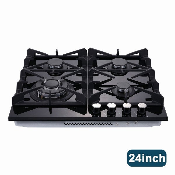 4-Burners Gas Cooktop 24 inch Stainless Steel Tempered Glass NG/LPG Convertible - 24 INCH