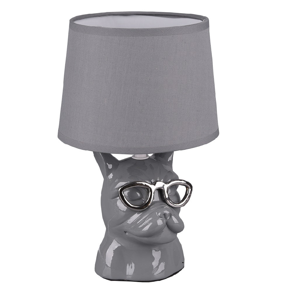 Britalia BR50231011 Grey Ceramic Bulldog Puppy Dog Retro Table Lamp with Grey Shade