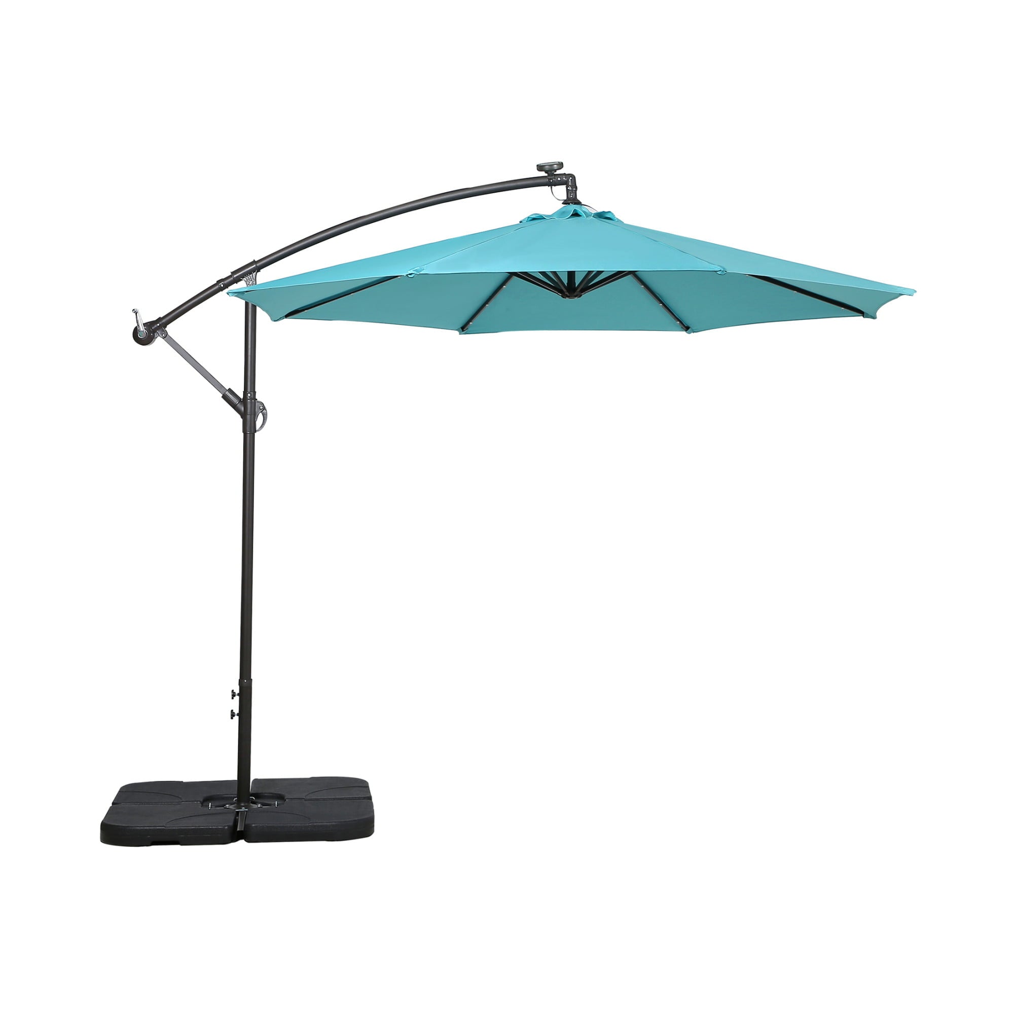 10 Ft Outdoor Patio Solar LED Cantilever Umbrella with Base Weights, Turquoise