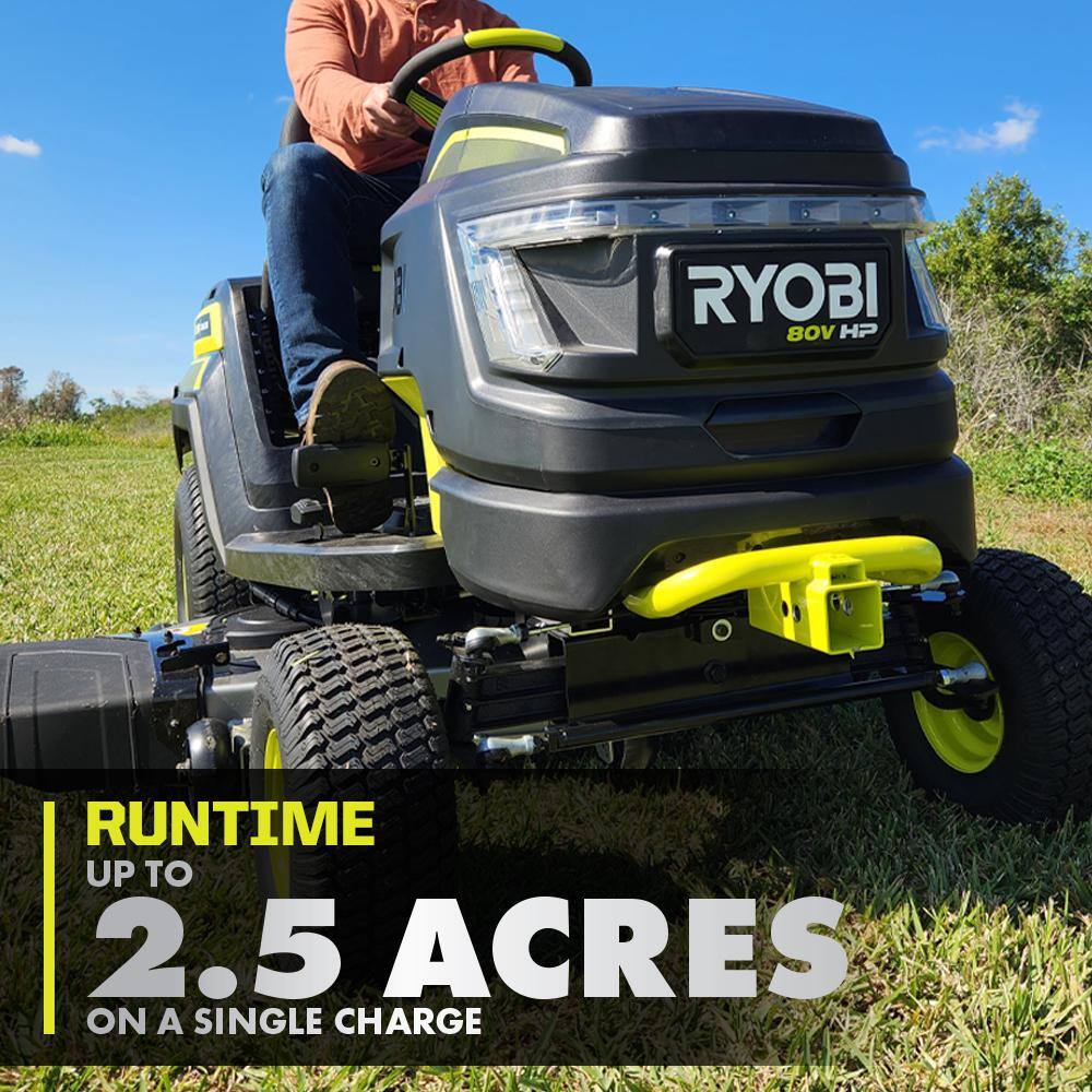 RYOBI 80V HP Brushless 46 in. Battery Electric Cordless Riding Lawn Tractor with (3) 80V 10Ah Batteries and Charger RYRM8070