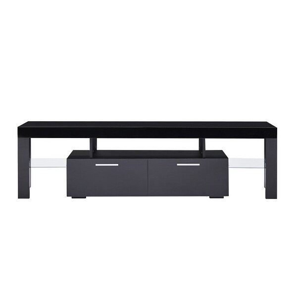 Black morden TV Stand with LED Lights，high glossy front TV Cabinet，can be assembled in Lounge Room， Living Room black