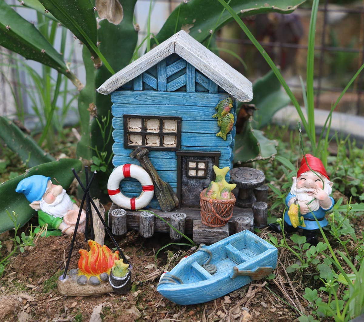 Miniature Fairy Garden Kit Gnomes Garden Decoration Small Flower Fairy Garden Accessories Gnome Figurines Fishing Gnome Statue Fairy House Fence Mushroom Outdoor Indoor Home Yard Patio Garden Decor