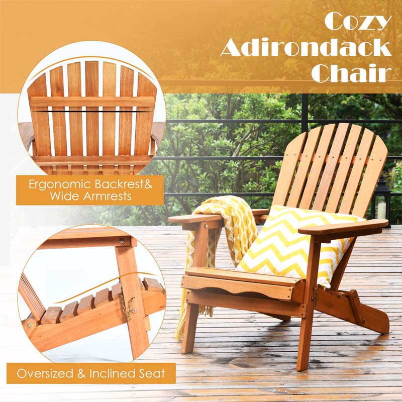 3 Pcs Slatted Design Wooden Adirondack Chair Set with Side Table & 2 Folding Lounger Chairs