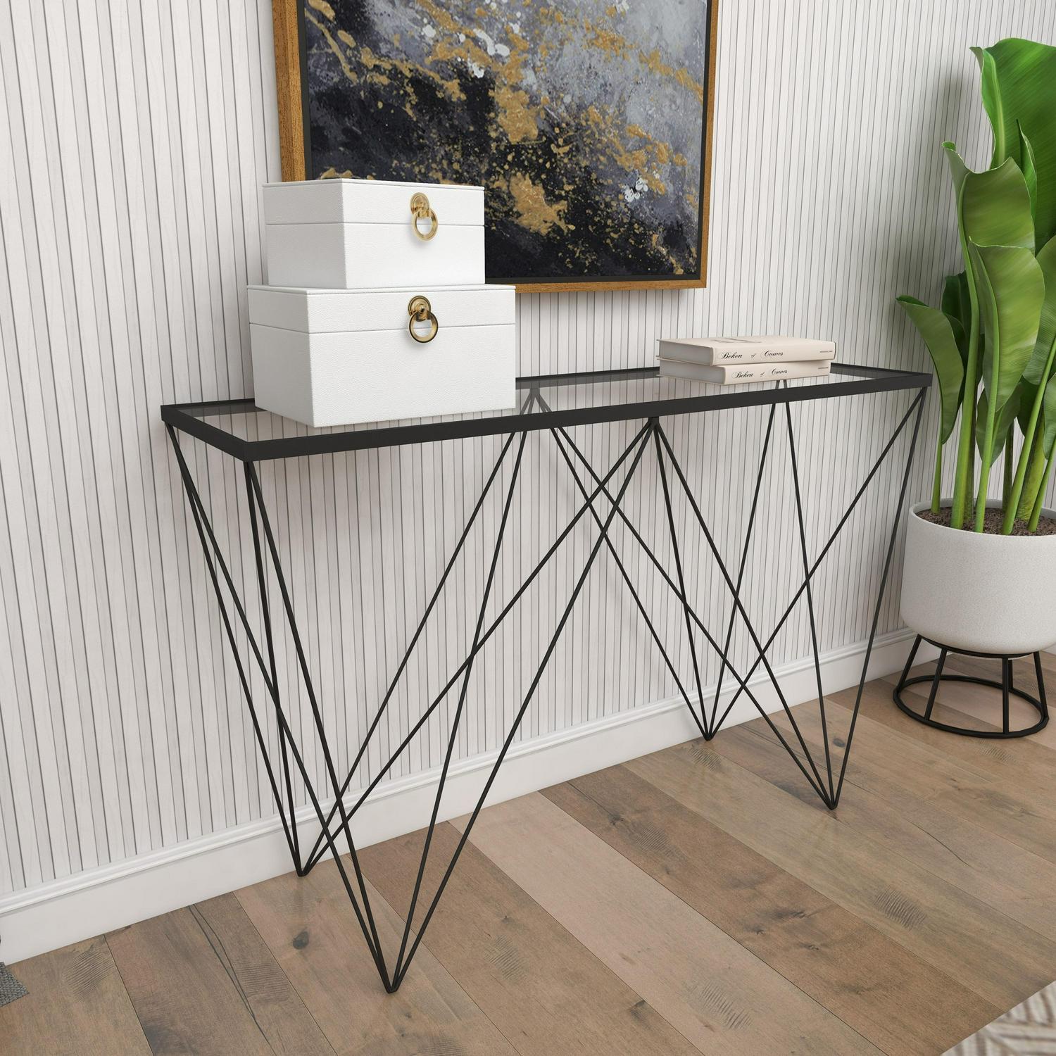 DecMode 30 x 46 Black Metal Modern Console Table