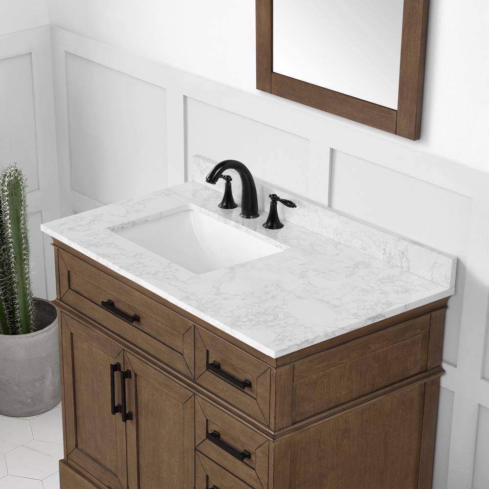 Home Decorators Collection Cherrydale 42 in. W x 22 in. D x 34.50 in. H Bath Vanity in Almond Latte with White Cultured Marble Top Cherrydale 42AL