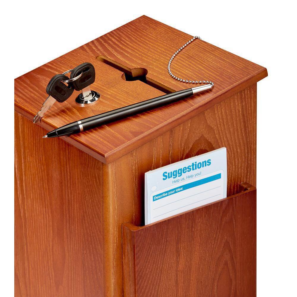 AdirOffice Squared Wood Locking Suggestion Box Medium Oak with Suggestion Cards 632-01-MEO-PKG