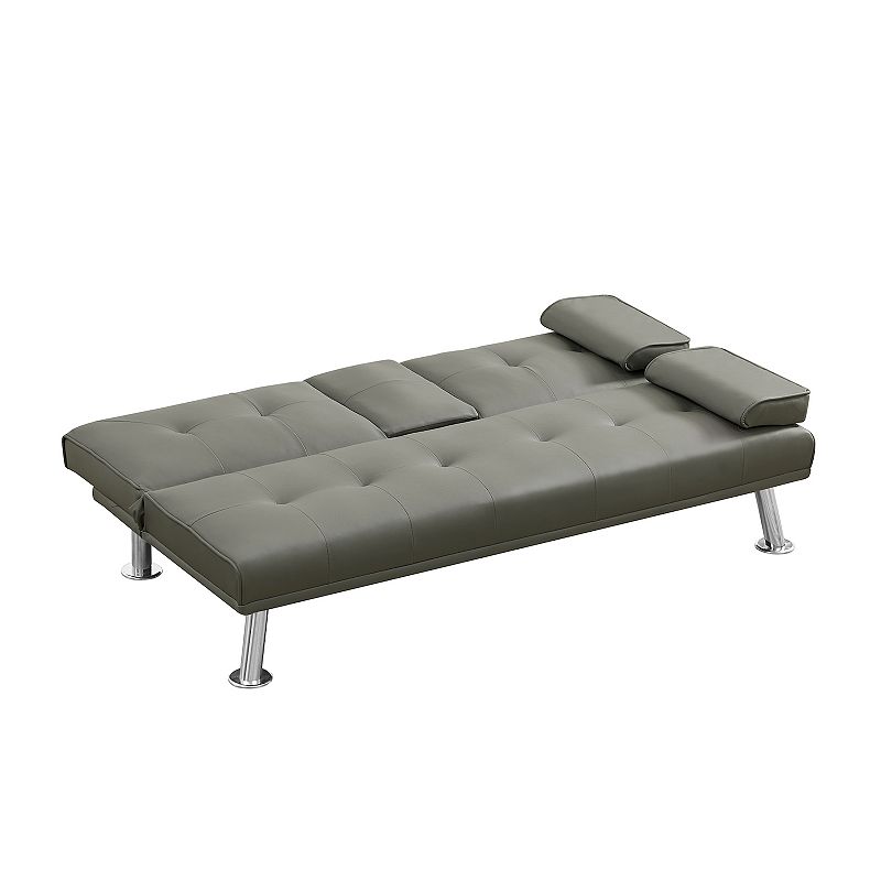 F.c Design Grey Pu Sofa Bed With Cup Holder - Comfortable And Stylish Convertible Sleeper Sofa