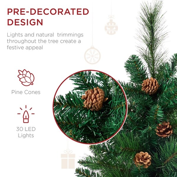 Set of 2 PreLit Pathway Christmas Trees w/ Pine Cones，Timer